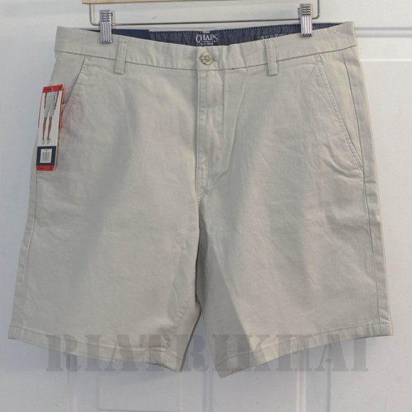 Tan NWT Mens Flat-Front Chino Shorts Chaps - Picture 2 of 9